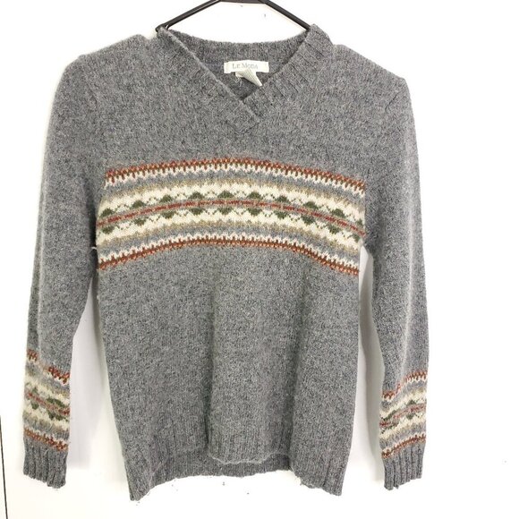 Le Moda Sweater Womens Small Wool Cross Over V Neck Knit Fair Isle Stripe - Picture 1 of 8